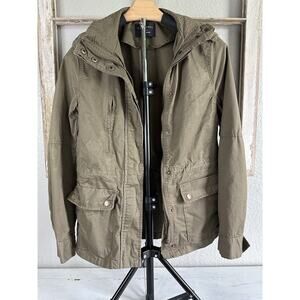Womens Utility Jacket Love Tree Olive Green LS Zips & Snaps Size Small